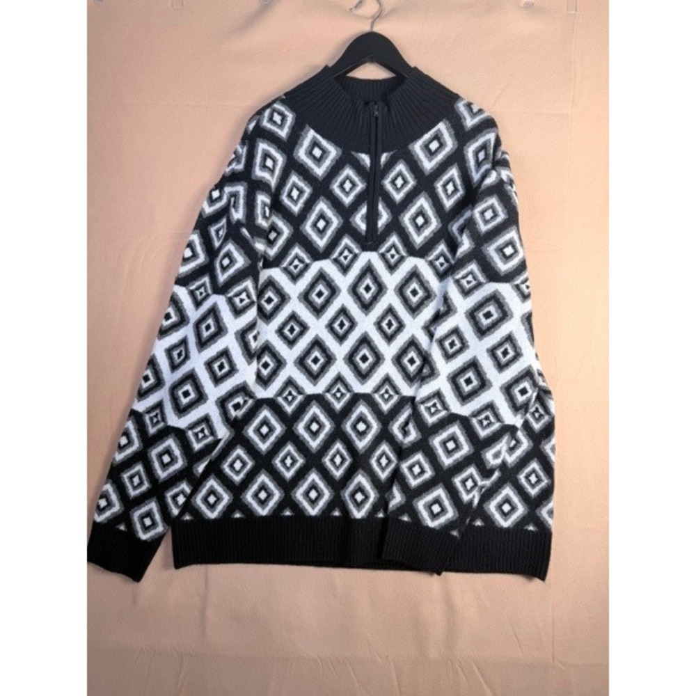 Abbott Elementary Teacher's Edition XXL Black Ivory Diamond Quarter Zip Sweater